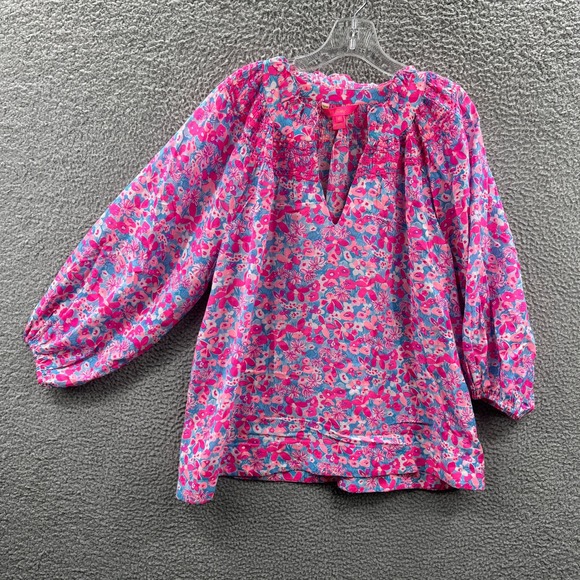 Lilly Pulitzer Tops - Lilly Pulitzer Womens Peasant Blouse XL Resort Coastal Preppy Colorful Floral